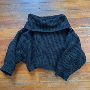 Pilcro Anthropologie Top Sweater Knit Oversized Crop Mock Neck Black Soft Size S